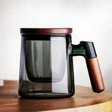 Glass teapot with walnut wood handle